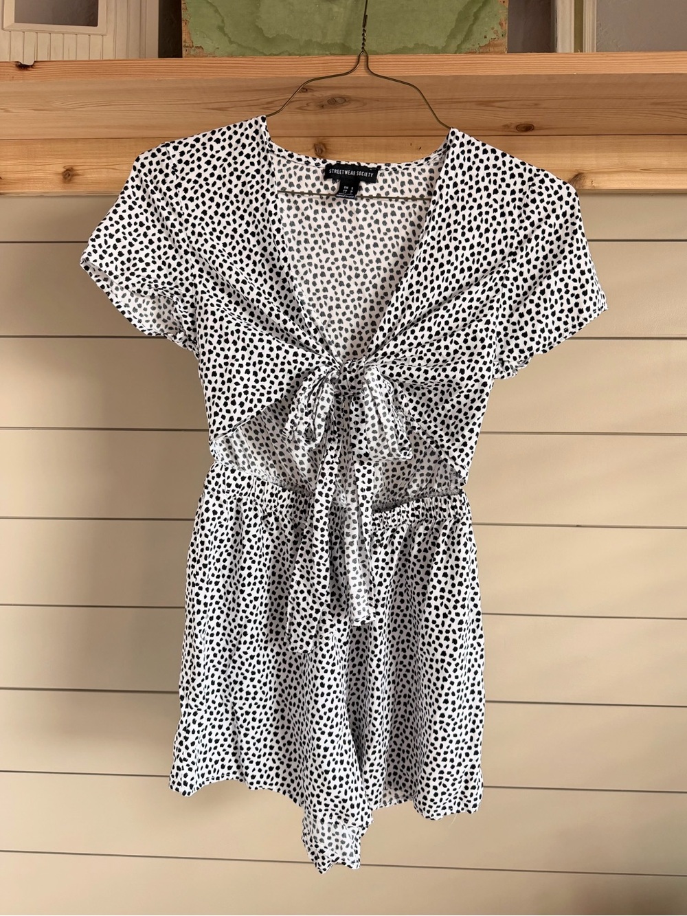 Streetwear Society Black & White Dot Tie-Front Romper